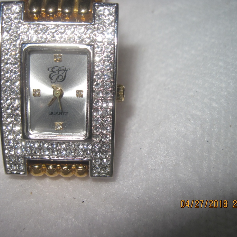 Ladies EJ Goldtone Faux Diamond Quartz Watch